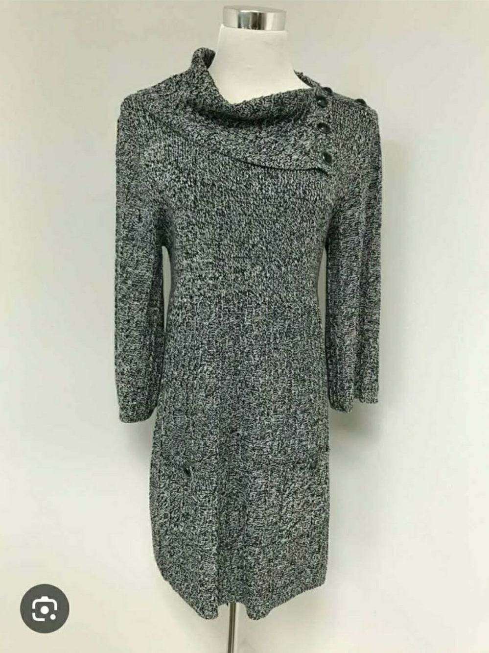 Style & Co. Gray Marled Cowl-Neck Button Shoulder Sweater Dress